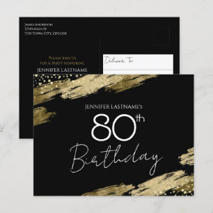 Postale Carte d'invitation anniversaire 80 ans or noir