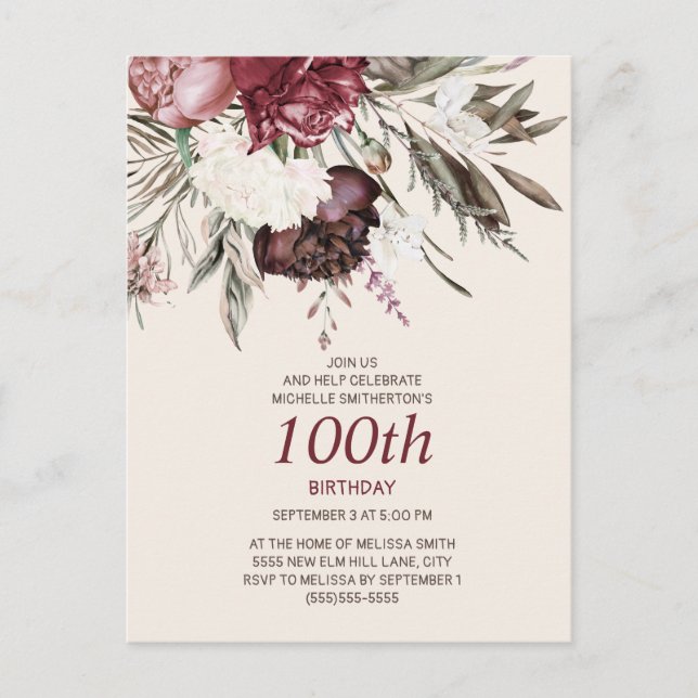 Postale Carte d'invitation d'anniversaire 100 ans Bourgogn (Devant)