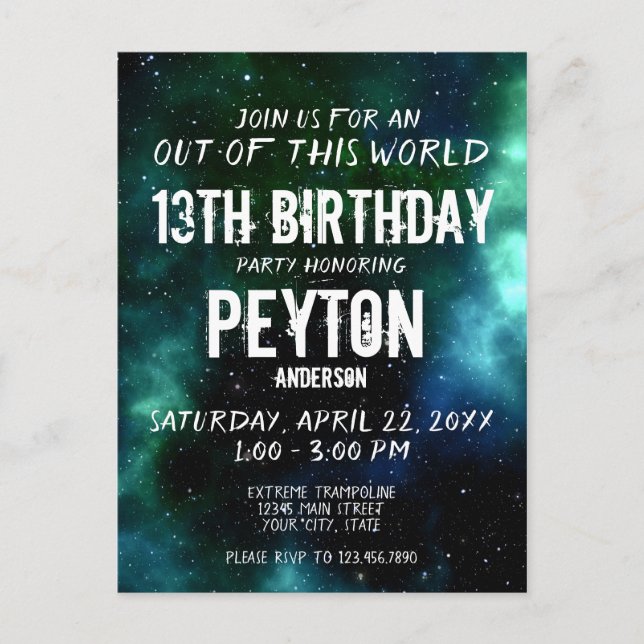Postale Carte d'invitation d'anniversaire Galaxie Étoiles  (Devant)