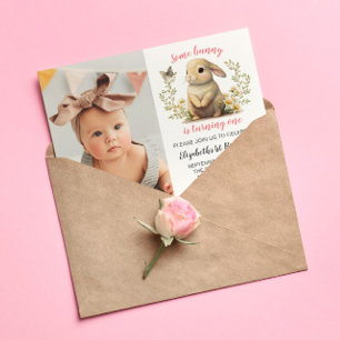 Postale Carte d'invitation d'anniversaire Photo Fille Lapi