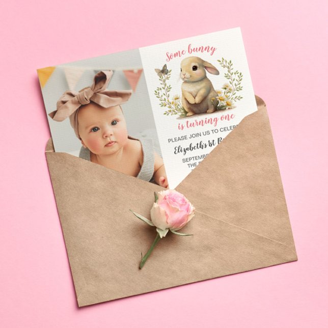 Postale Carte d'invitation d'anniversaire Photo Fille Lapi (Créateur téléchargé)