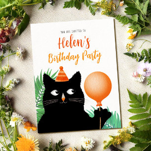 Postale Carte d'invitation d'anniversaire pour chat noir