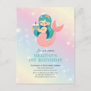 Postale Carte d'invitation d'anniversaire Sirène sous la m