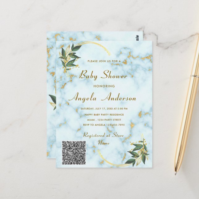 Postale Carte d'invitation de Baby shower de code QR en ma (Devant/Arrière en situation)