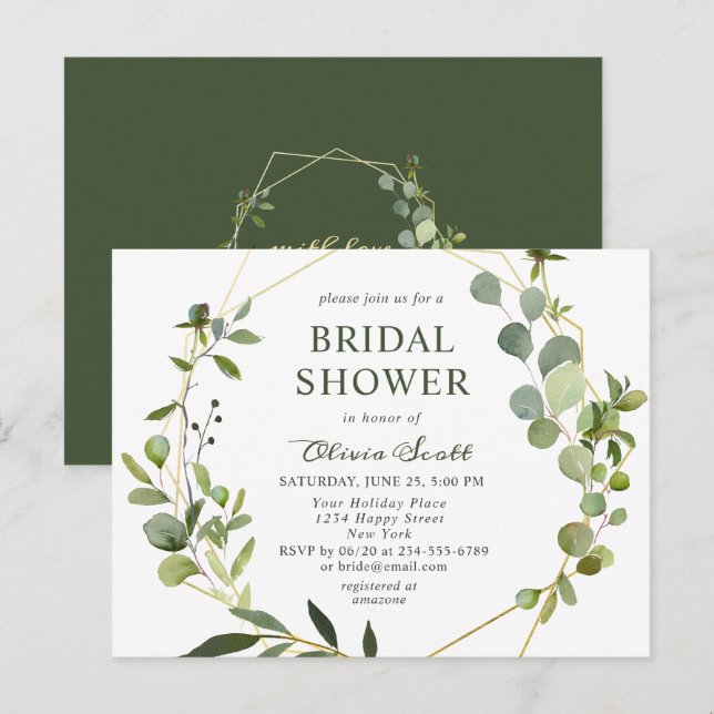 Postale Carte d'invitation de douche de mariée au eucalypt (Devant / Derrière)