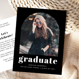 Postale Carte d'invitation de fête de fin d'études en noir