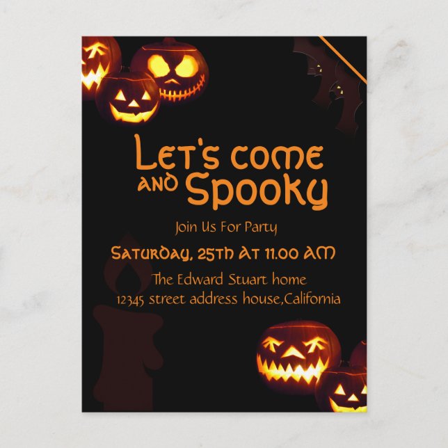 Postale Carte d'invitation de fête d'Halloween avec bougie (Devant)