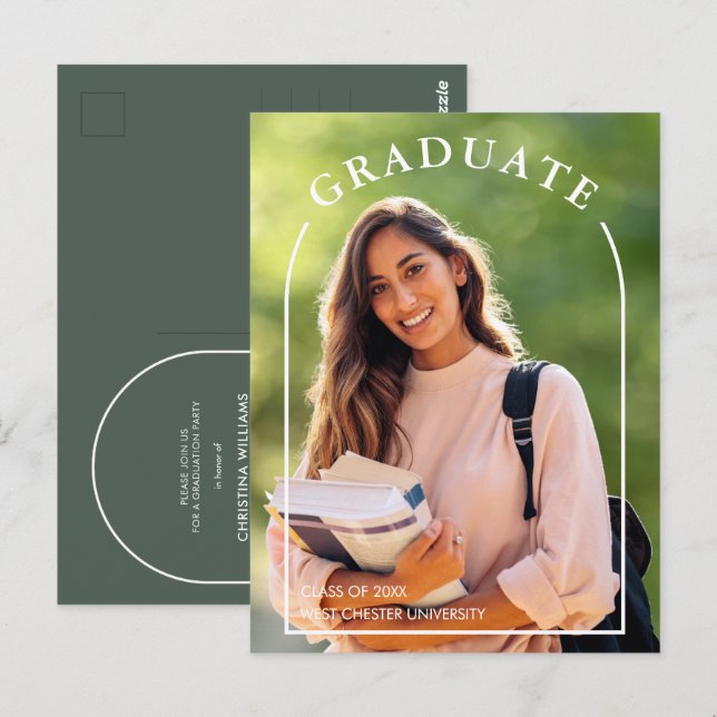 Postale Carte d'invitation de fin d'études avec photo et s (Devant / Derrière)