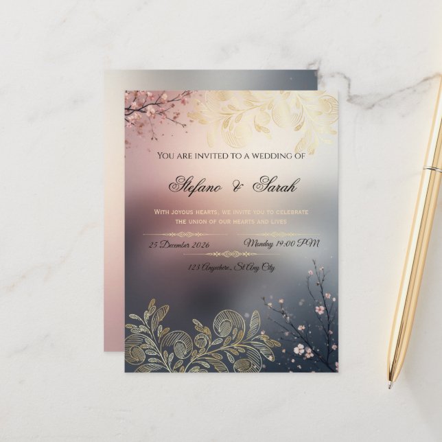 Postale Carte d'invitation de mariage  (Devant/Arrière en situation)