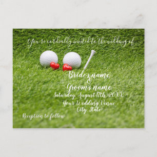 Postale Carte d'invitation de mariage de golf avec deux cœ