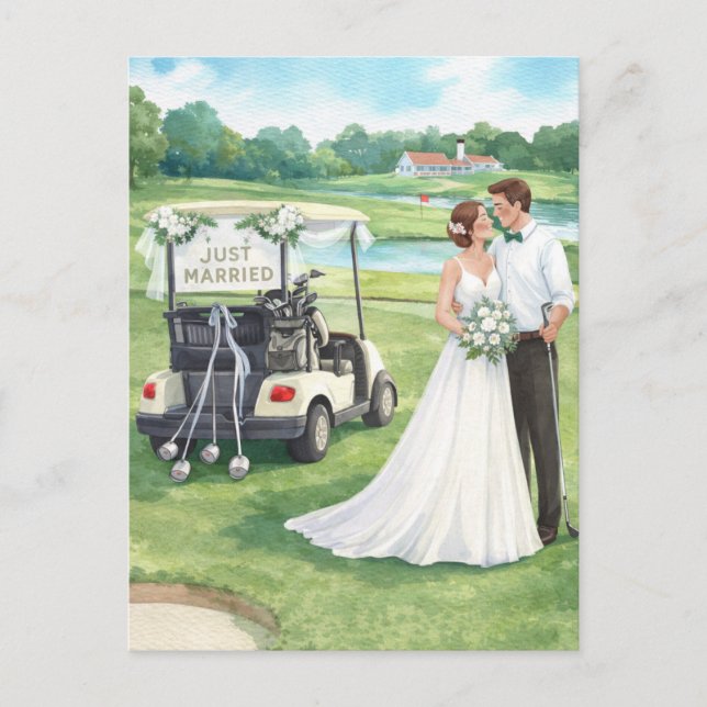 Postale Carte d'invitation de mariage de golf avec mariée  (Devant)