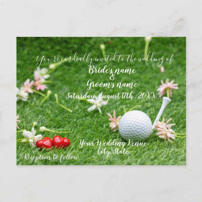 Postale Carte d'invitation de mariage de golf balle de gol (Devant)