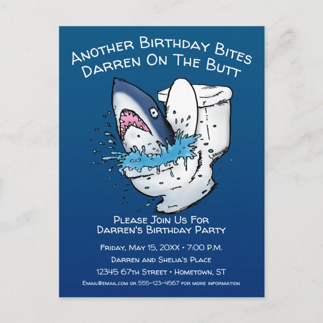 Postale Carte d'invitation drôle d'anniversaire requin de  (Devant)