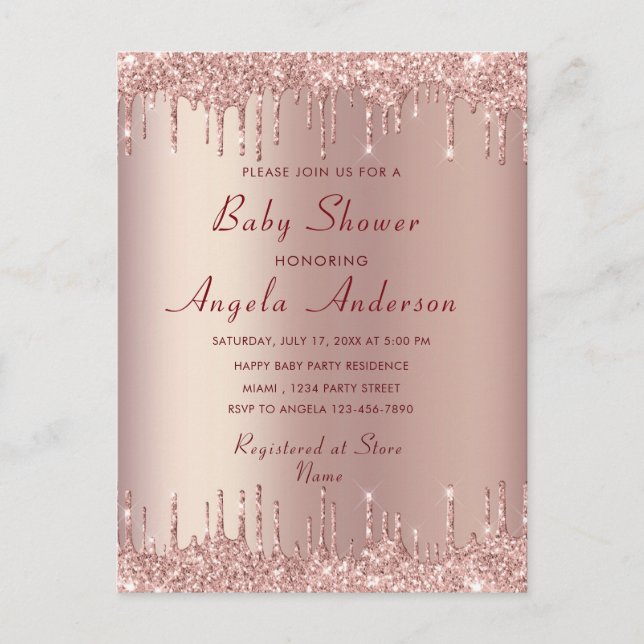 Postale Carte d'invitation du Rose Gold Baby shower QR Cod (Devant)