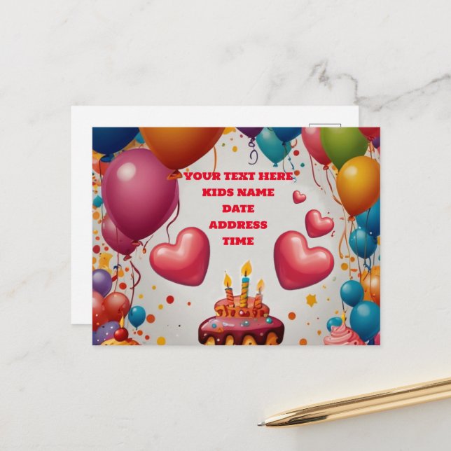 Postale Carte d'invitation personnalisée pour anniversaire (Devant/Arrière en situation)