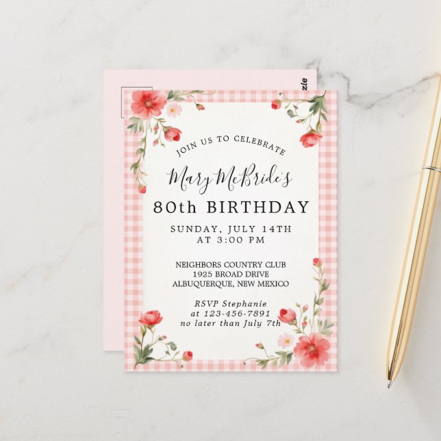 Postale Carte d'invitation pour 80e anniversaire (Devant/Arrière en situation)