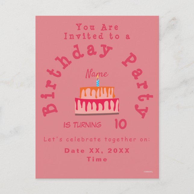 Postale Carte d'invitation pour l'anniversaire d'une fille (Devant)