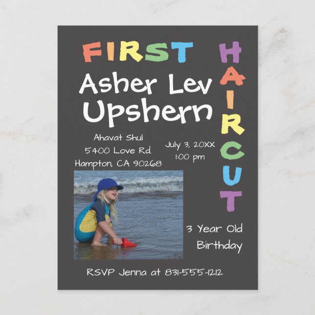Postale Carte d'invitation Upshern Upshernish Upsherin (Devant)