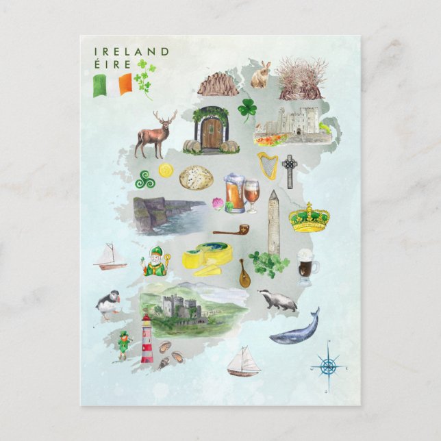 Postale Carte d'Irlande illustrée à l'aquarelle (Devant)