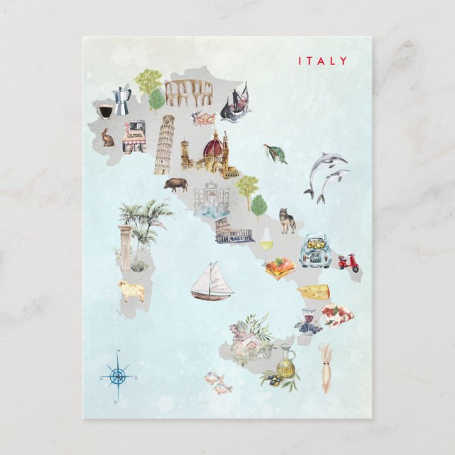 Postale Carte d'Italie illustrée à l'aquarelle Art (Devant)