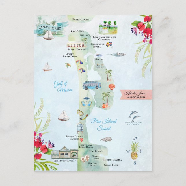 Postale Carte d'itinéraire de mariage de destination pour  (Devant)