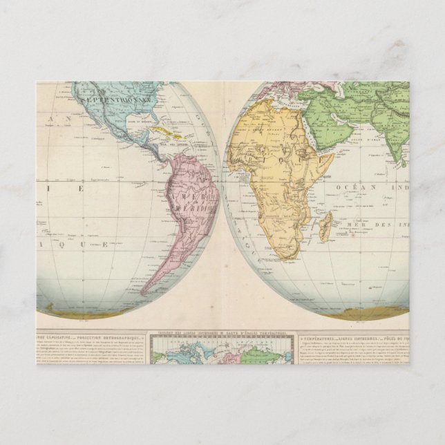 Postale Carte double hémisphère du climat (Devant)