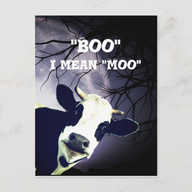 Postale Carte drôle de Boo je veux dire Moo Vache Lune Hal (Devant)