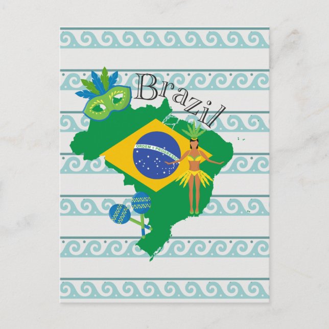 Postale Carte du Brésil avec drapeau brésilien (Devant)