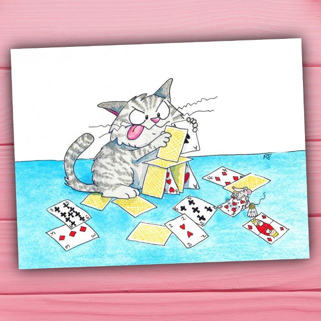 Postale Carte du Château de Carte de Chat Mignon (Créateur téléchargé)