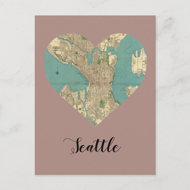 Postale Carte du coeur de Seattle (Devant)