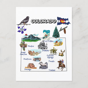 Postale Carte du Colorado avec destinations touristiques