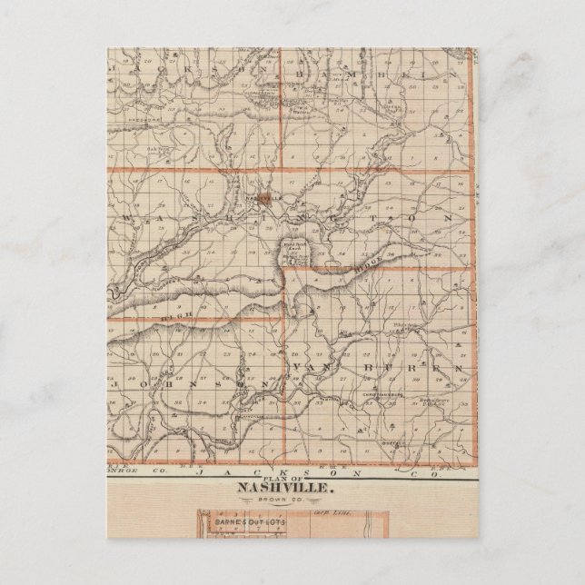 Postale Carte du comté Brown avec plan de Nashville (Devant)