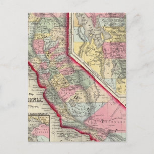 Postale Carte Du Comté De Californie