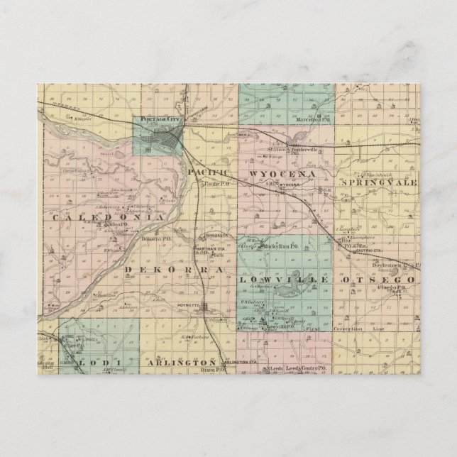 Postale Carte du comté de Columbia, État du Wisconsin (Devant)