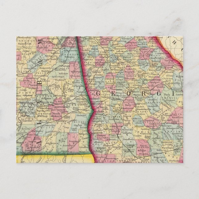 Postale Carte du comté de Géorgie et de l'Alabama (Devant)
