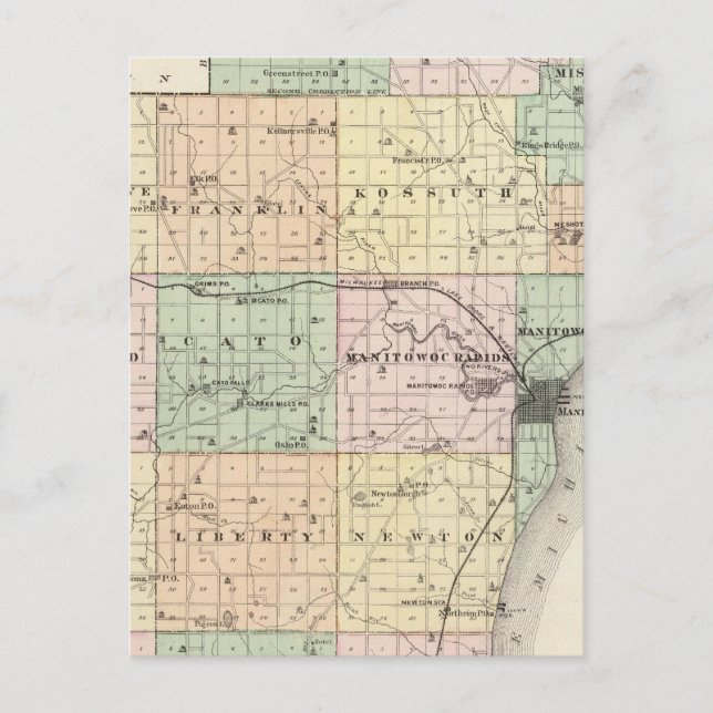 Postale Carte du comté de Manitowoc, État du Wisconsin (Devant)