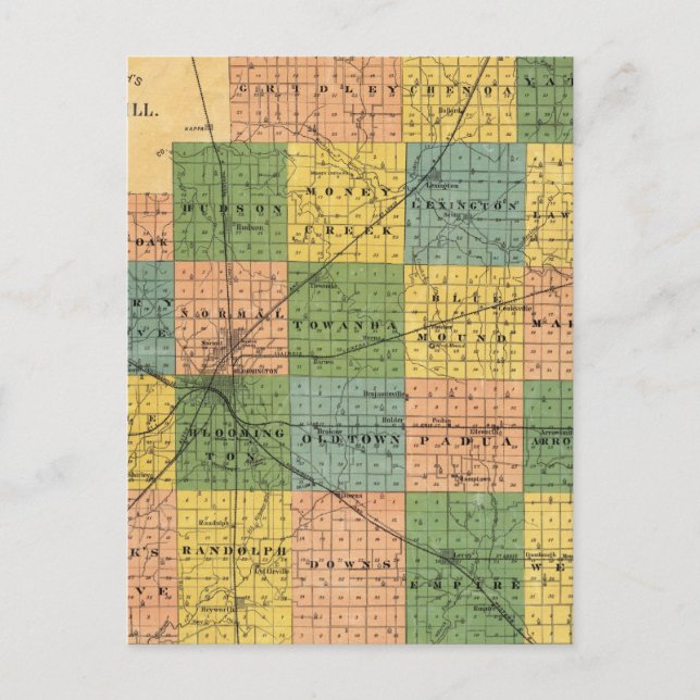 Postale Carte du comté de McLean, Illinois 1886 (Devant)