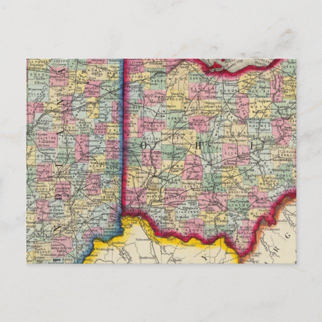 Postale Carte Du Comté De Ohio Et Indiana (Devant)