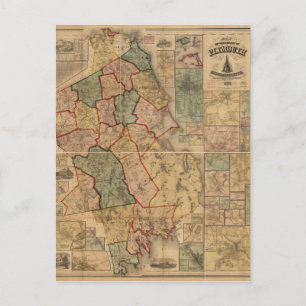 Postale Carte du comté de Plymouth Massachusetts (1857)