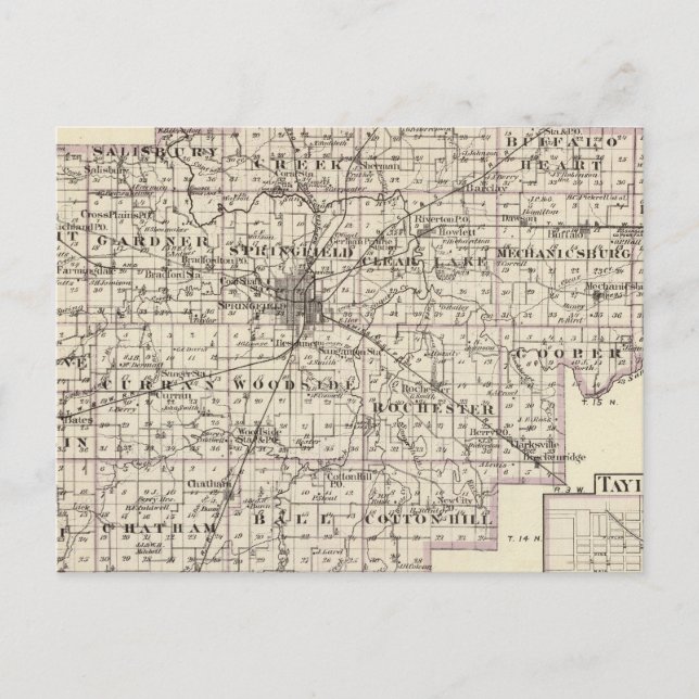 Postale Carte du comté de Sangamon et de Taylorville (Devant)