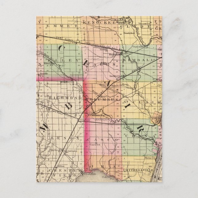 Postale Carte du comté de St Clair, Michigan (Devant)