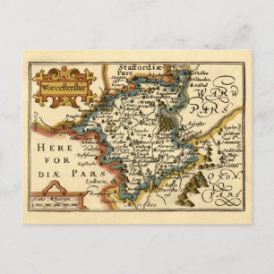 Postale Carte du comté de Worcestershire, Angleterre