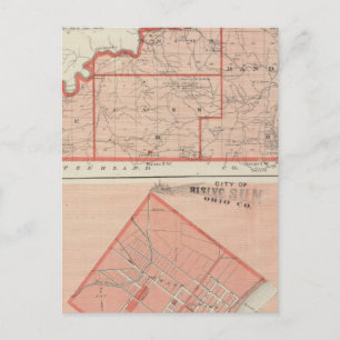 Postale Carte du comté d'Ohio avec la ville de Rising Sun