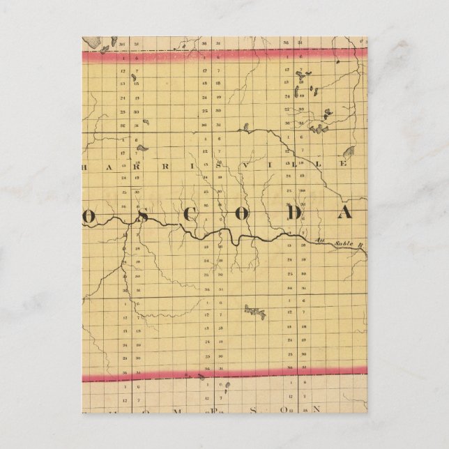 Postale Carte du comté d'Oscoda, Michigan (Devant)