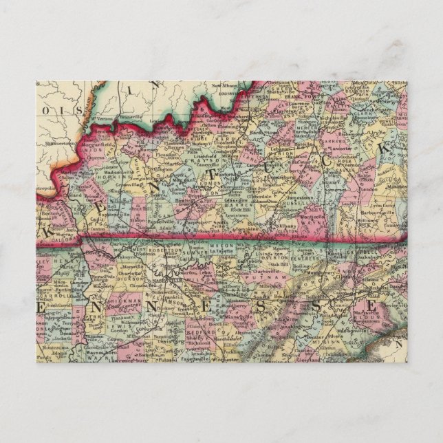 Postale Carte Du Comté Du Kentucky Et Du Tennessee (Devant)