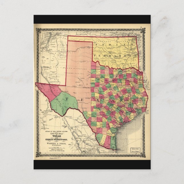 Postale Carte du comté du Texas et du territoire indien (1 (Devant)