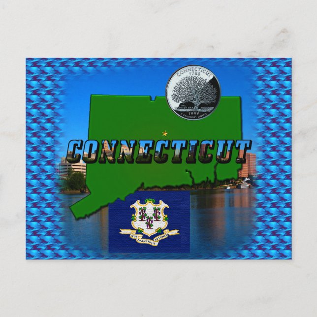 Postale Carte du Connecticut, Texte, Trimestre des couleur (Devant)
