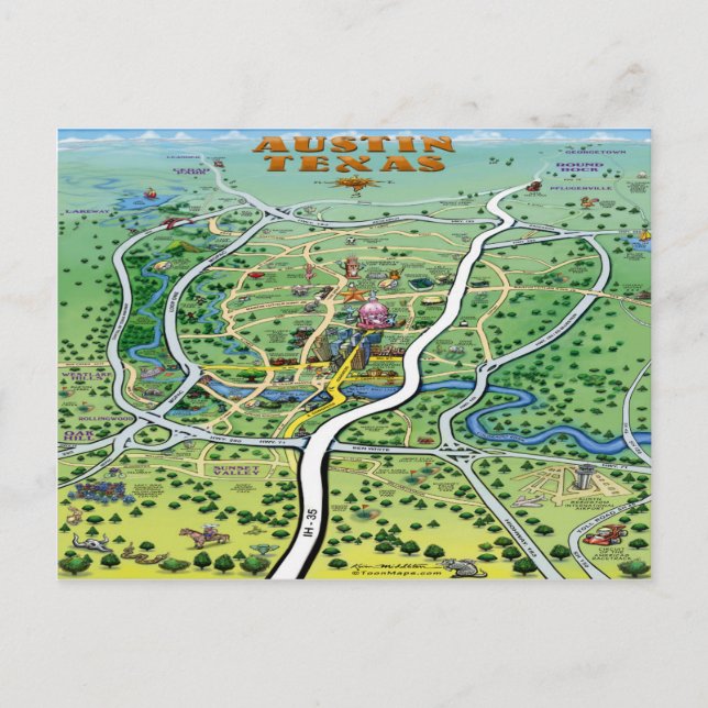 Postale Carte du dessin animé Austin Texas (Devant)