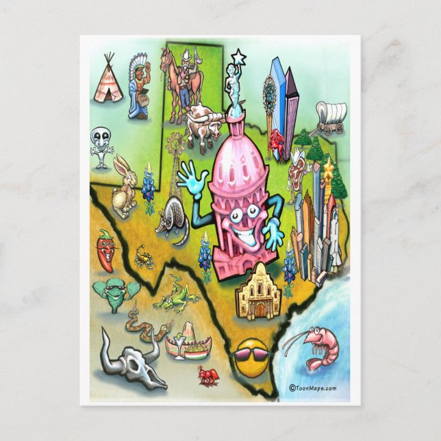 Postale Carte du dessin animé Austin Texas (Devant)