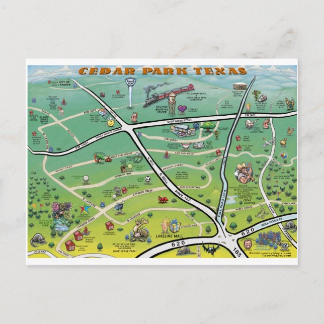 Postale Carte du dessin animé Cedar Park Texas (Devant)